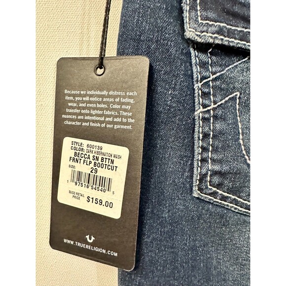 NWT $159 TRUE RELIGION WOMEN'S JEANS 29 BECCA EXPOSED BUTTON FLY BOOTCUT JEANS - Picture 13 of 16